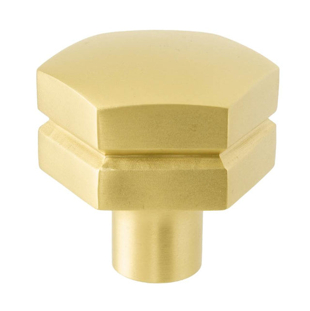 Carpe Diem Hardware - Hexagon Large Brass Knob, Satin Brass Finish - Satin Brass