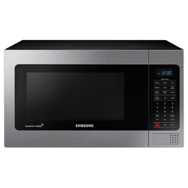 Samsung - PowerGrill, Ceramic Enamel Interior, Rack with Ceramic Plate, LED Display, 1.1 cu-ft - Stainless Steel