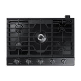 Samsung - Five Burners, 1-19000 Power Burner, 1-13000 Power Burner, 2-9.50, 1-5000 Simmer, Illuminated Knobs, Aluminum Griddle, Wi-Fi, 30'' - Black Stainless Steel