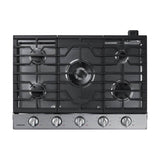 Samsung - Five Burners, 1-19000 Power Burner, 1-13000 Power Burner, 2-9.50, 1-5000 Simmer, Illuminated Knobs, Aluminum Griddle, Wi-Fi, 30'' - Stainless Steel