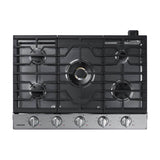 Samsung - Five Burners, 1-22000 Dual Ring Brass Power Burner, 1-13000, 2-9.5, 1-5000 Simmer, Illuminated Knobs, Die Cast Griddle, Wok Ring, Wi-Fi, 30'' - Stainless Steel
