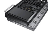 Five Burners, 1-22000 Dual Ring Brass, 1-13000 Power Burner, 2-9.5, 1-5000 Simmer, Illuminated Knobs, Die Cast Griddle, Wok Ring, Wi-Fi, 30''