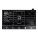 Samsung - Five Burners, 1-22000 Dual Ring Brass, 1-13000 Power Burner, 2-9.5 K, 1-5000 Simmer, Illuminated Knobs, Die-cast Griddle, Wok Ring, Wi-Fi, 36'' - Black Stainless Steel