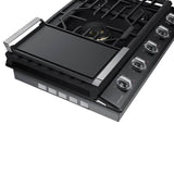 Five Burners, 1-22000 Dual Ring Brass, 1-13000 Power Burner, 2-9.5 K, 1-5000 Simmer, Illuminated Knobs, Die-cast Griddle, Wok Ring, Wi-Fi, 36''
