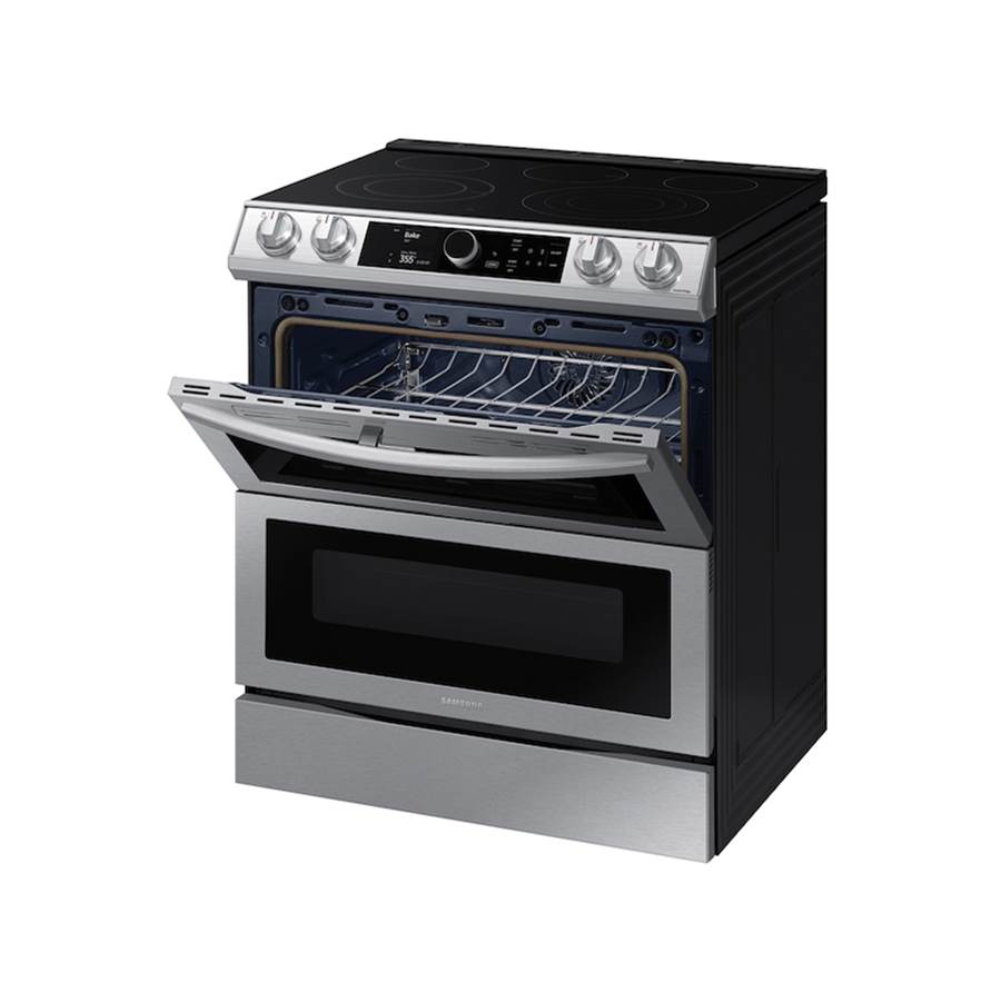 Samsung - Slide-In Electric with Flex Duo, Smart Dial and Air Fry, 6.3 cu-ft - Black Stainless Steel