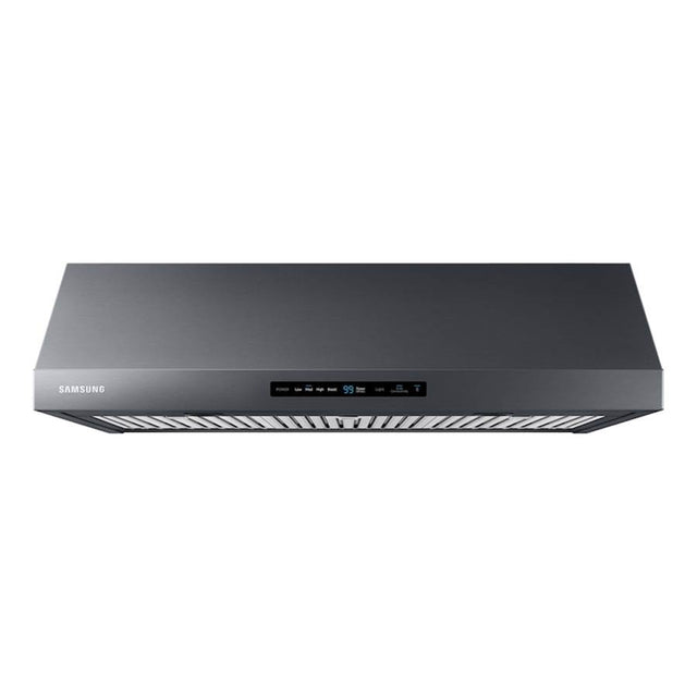 Samsung - Under Cabinet Exterior Venting (Recirculating Capable), LED Lighting, Baffle Filters, Hood Connectivity, Wi-Fi, 390 cfm (600 cfm Capable), 36'' - Black Stainless Steel