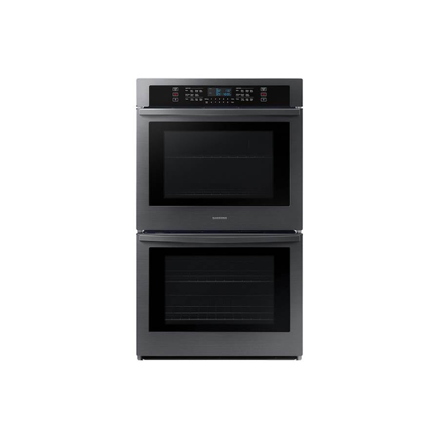 Samsung - Double Oven, Thermal, Self-Clean Steam Clean, Halogen Lighting System, Glass Touch Controls, 2-Wire Racks (Upper and Lower), Wi-Fi, 5.1 cu-ft, 30'' - Black Stainless Steel