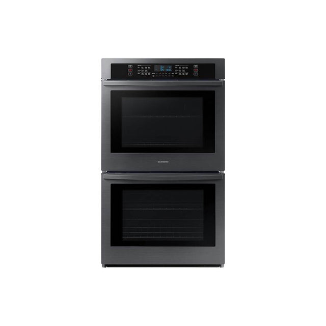 Samsung - Double Oven, Thermal, Self-Clean Steam Clean, Halogen Lighting System, Glass Touch Controls, 2-Wire Racks (Upper and Lower), Wi-Fi, 5.1 cu-ft, 30'' - Black Stainless Steel