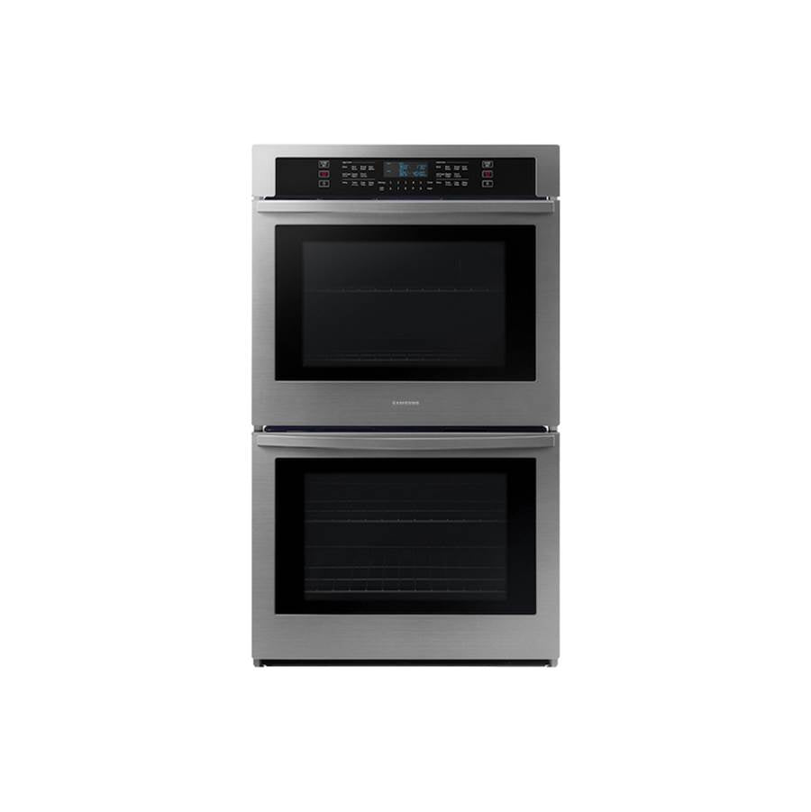 Samsung - Double Oven, Thermal, Self-Clean Steam Clean, Halogen Lighting System, Glass Touch Controls, 2-Wire Racks (Upper and Lower), Wi-Fi, 5.1 cu-ft, 30'' - Stainless Steel