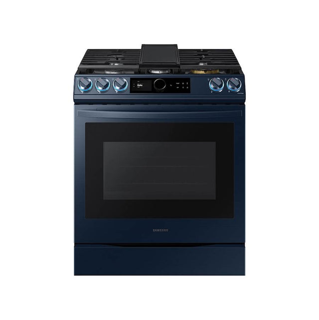 Samsung - Gas Slide-In with Smart Dial and Air Fry, Bespoke, 6 cu-ft - Navy Steel