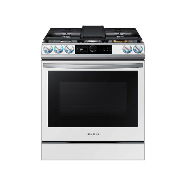 Samsung - Gas Slide-In with Smart Dial and Air Fry, Bespoke, 6 cu-ft - White Glass