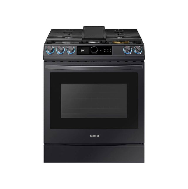 Samsung - Gas Slide-In with Smart Dial and Air Fry, 6 cu-ft - Black Stainless Steel