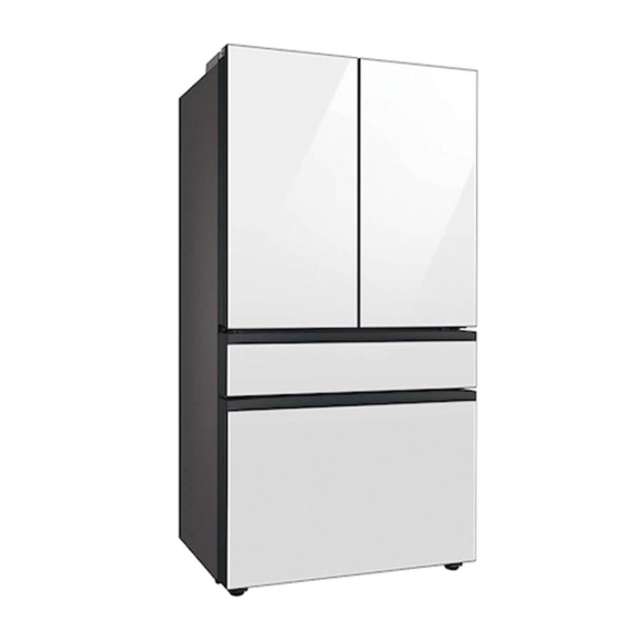 Smart Bespoke French 4-Door Refrigerator with Customizable Panel Colors and Beverage Center in White Glass, 23 cu-ft