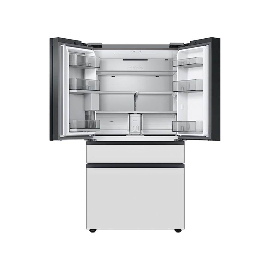 Smart Bespoke French 4-Door Refrigerator with Customizable Panel Colors and Beverage Center in White Glass, 23 cu-ft