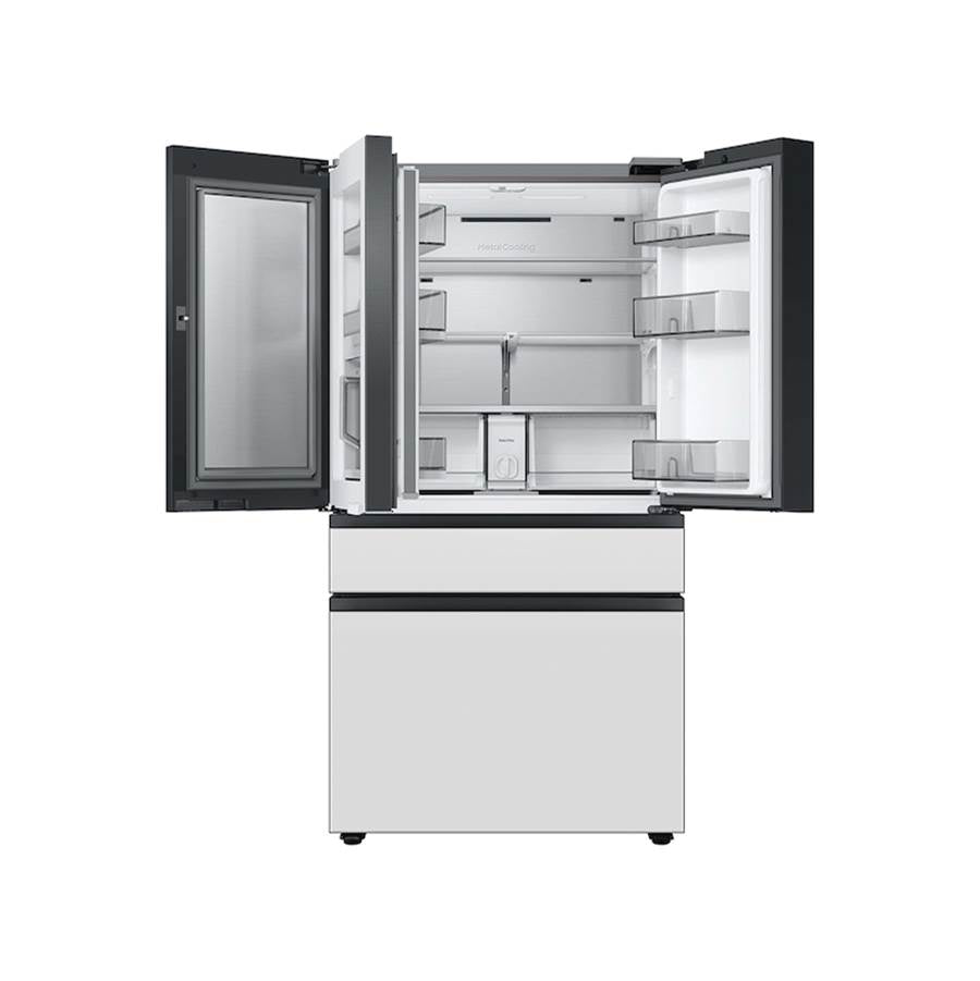 Smart Bespoke French 4-Door Refrigerator with Customizable Panel Colors and Beverage Center in White Glass, 23 cu-ft