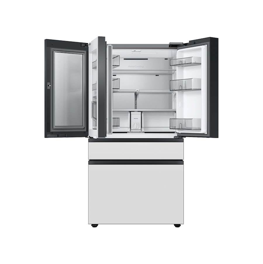 Smart Bespoke French 4-Door Refrigerator with Customizable Panel Colors and Beverage Center in White Glass, 23 cu-ft