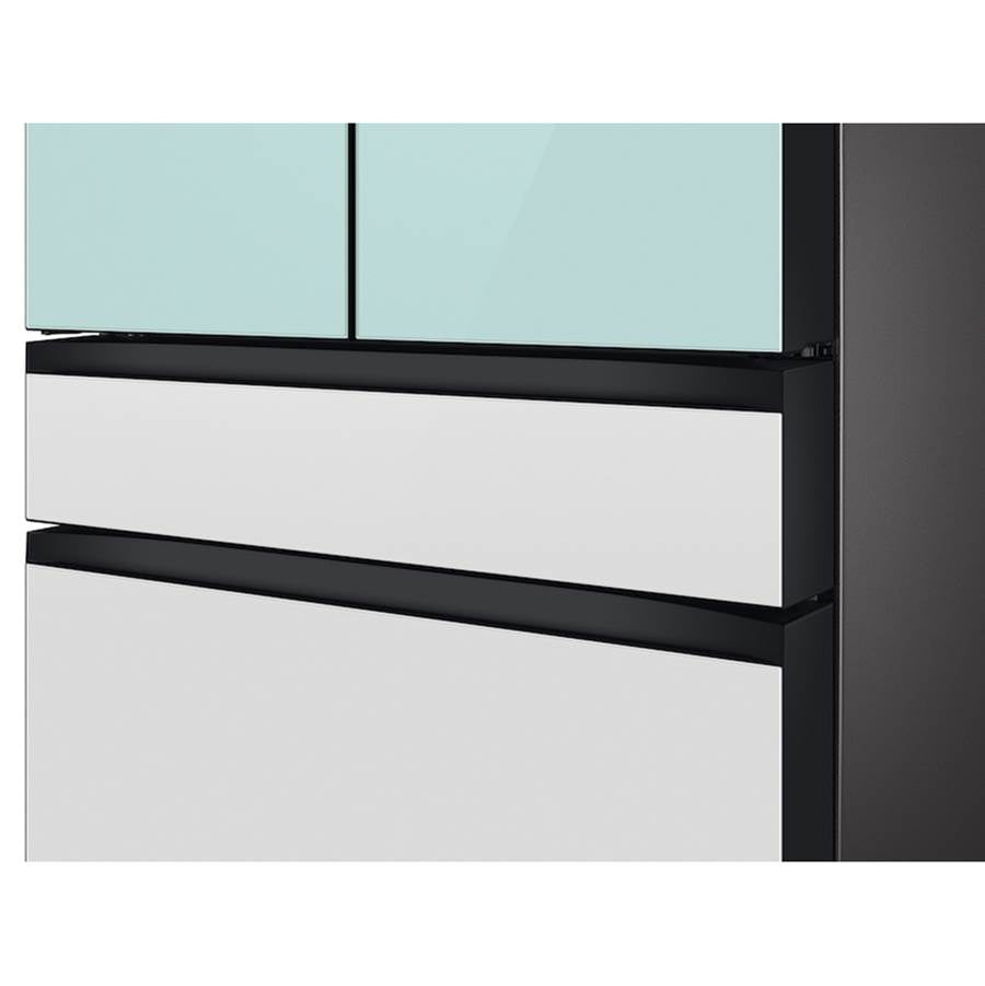 Smart Bespoke French 4-Door Refrigerator with Customizable Panel Colors and Beverage Center in White Glass, 23 cu-ft