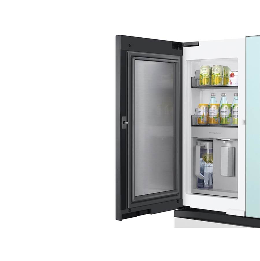 Smart Bespoke French 4-Door Refrigerator with Customizable Panel Colors and Beverage Center in White Glass, 23 cu-ft