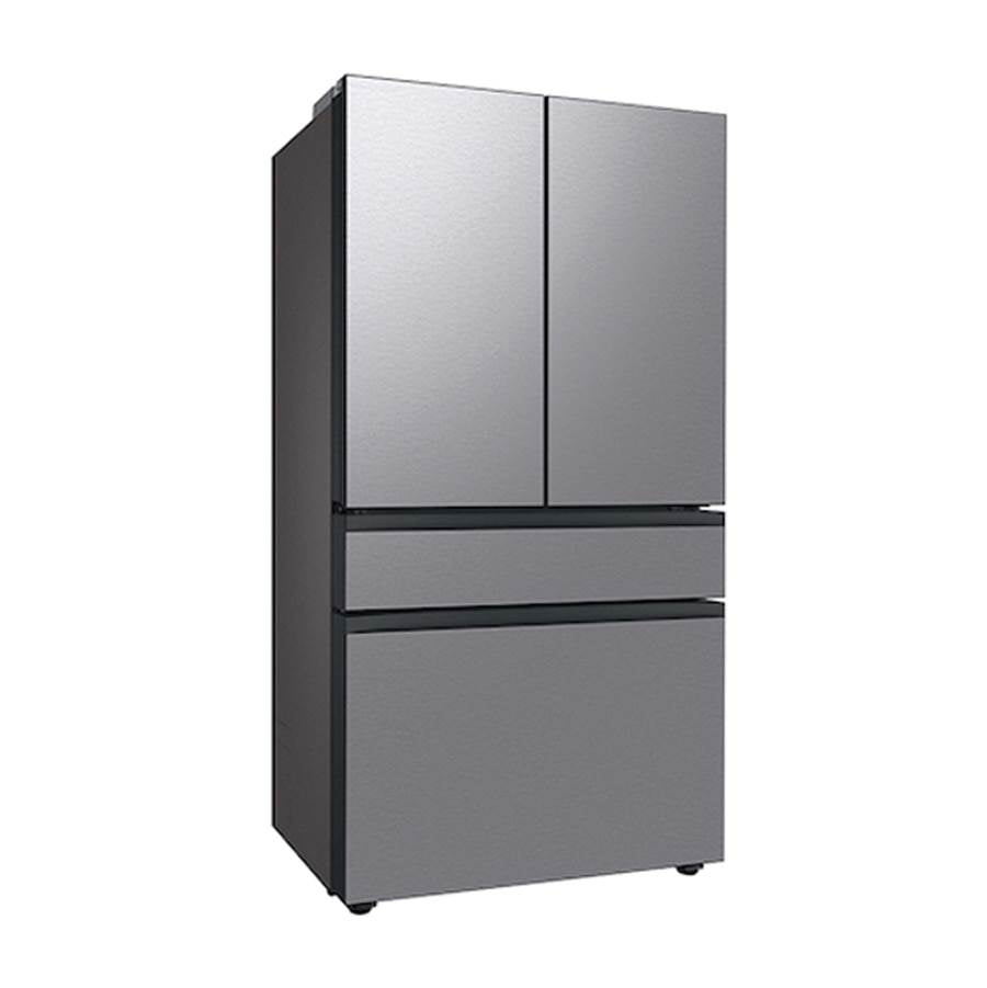 Smart Bespoke French 4-Door Refrigerator with Customizable Panel Colors and Beverage Center in White Glass, 23 cu-ft