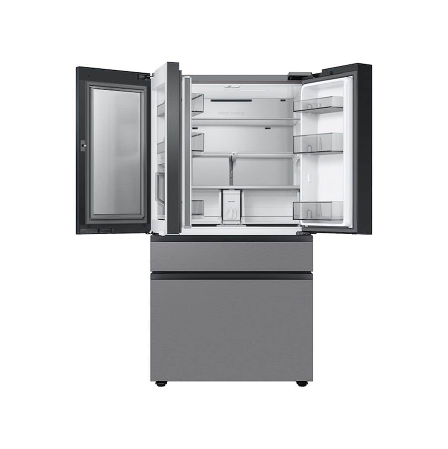 Smart Bespoke French 4-Door Refrigerator with Customizable Panel Colors and Beverage Center in White Glass, 23 cu-ft