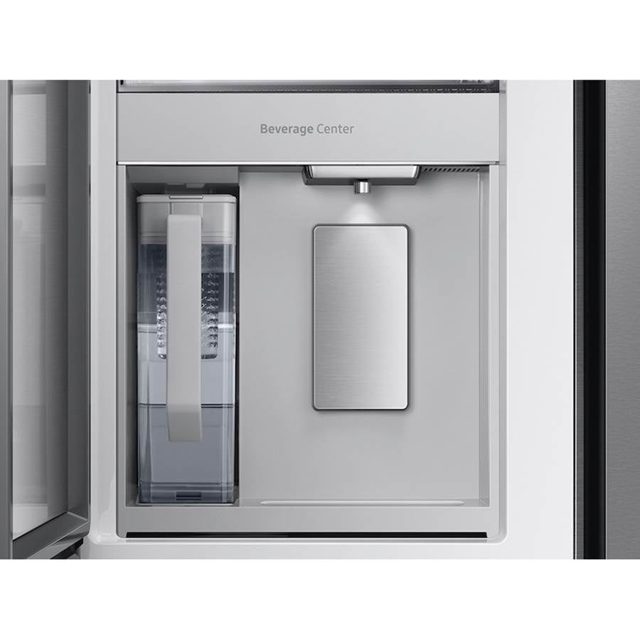 Smart Bespoke French 4-Door Refrigerator with Customizable Panel Colors and Beverage Center in White Glass, 23 cu-ft