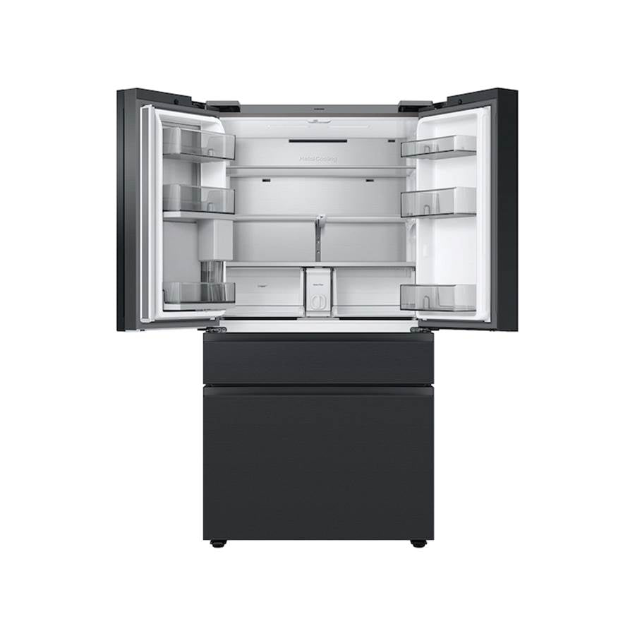 Bespoke Smart French 4-Door Refrigerator, Family Hub in Charcoal Glass Top and Matte Black Steel Middle and Bottom Panels, 23 cu-ft