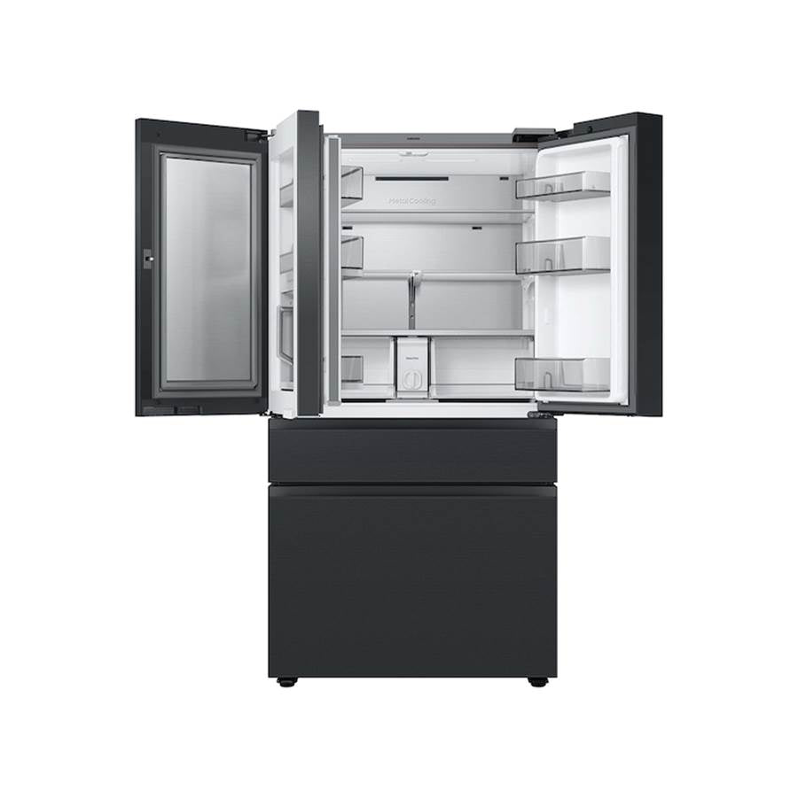 Bespoke Smart French 4-Door Refrigerator, Family Hub in Charcoal Glass Top and Matte Black Steel Middle and Bottom Panels, 23 cu-ft