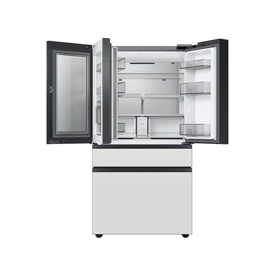 Smart Bespoke French 4-Door Refrigerator with Customizable Panel Colors and Beverage Center in White Glass, 29 cu-ft