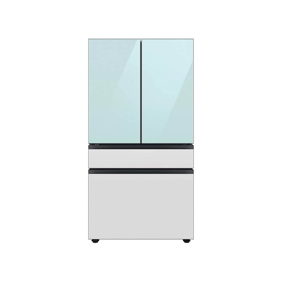 Samsung - Bespoke Smart French 4-Door Refrigerator, Beverage Center in Morning Blue Glass Top Panel with White Glass Middle and Bottom Panels, 29 cu- ft - Morning Blue Glass,White Glass