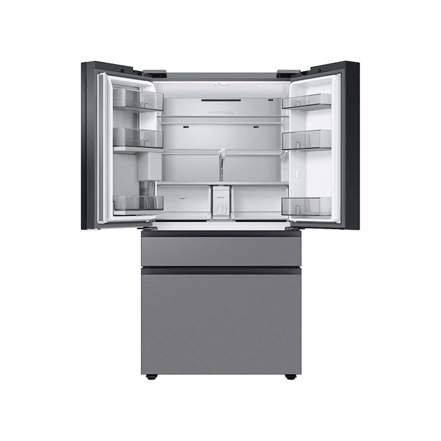 Smart Bespoke French 4-Door Refrigerator with Customizable Panel Colors and Beverage Center in White Glass, 29 cu-ft