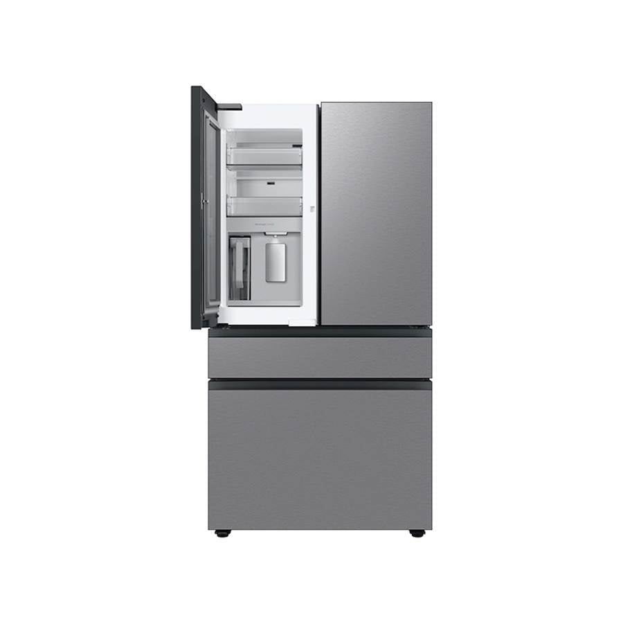 Smart Bespoke French 4-Door Refrigerator with Customizable Panel Colors and Beverage Center in White Glass, 29 cu-ft