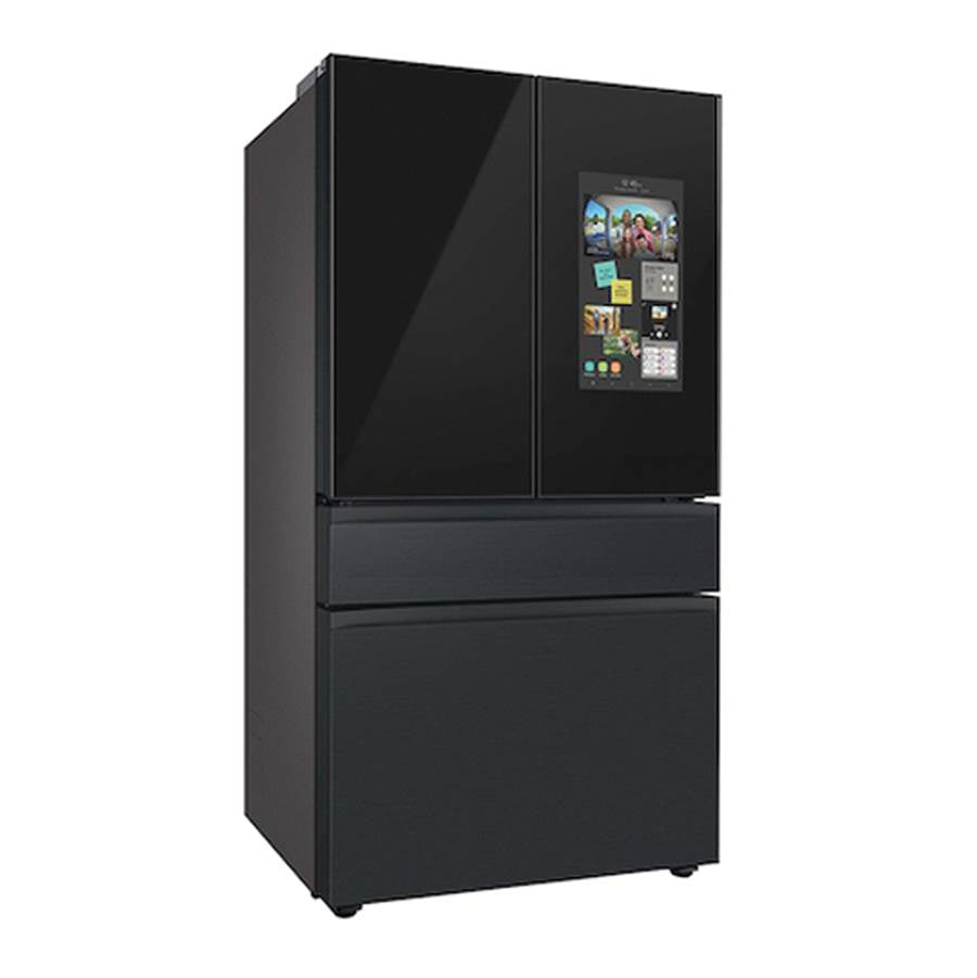 Bespoke Smart French 4-Door Refrigerator, Family Hub in Charcoal Glass Top and Matte Black Steel Middle and Bottom Panels, 29 cu-ft