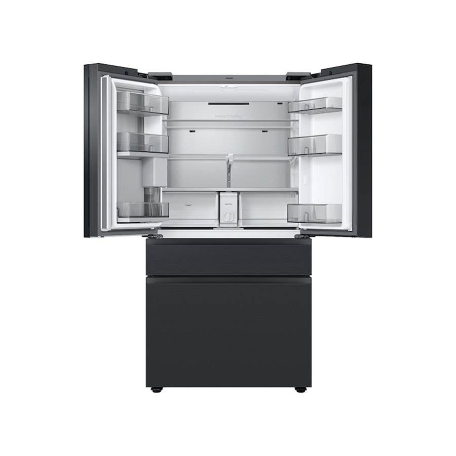 Bespoke Smart French 4-Door Refrigerator, Family Hub in Charcoal Glass Top and Matte Black Steel Middle and Bottom Panels, 29 cu-ft