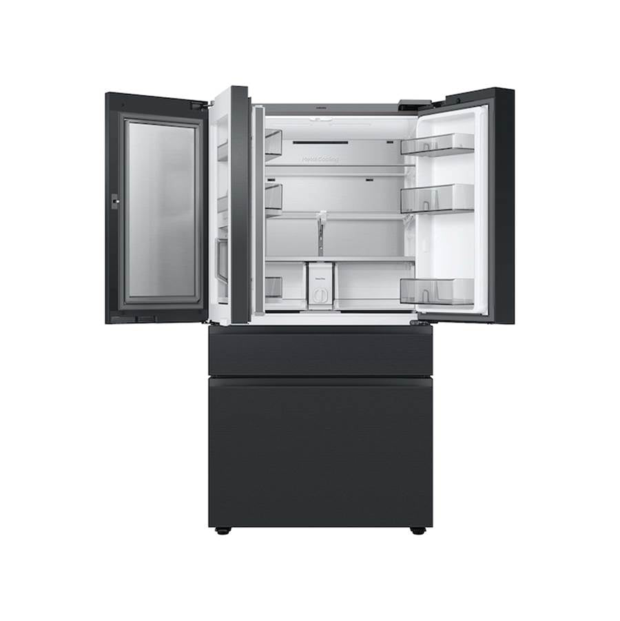 Bespoke Smart French 4-Door Refrigerator, Family Hub in Charcoal Glass Top and Matte Black Steel Middle and Bottom Panels, 29 cu-ft