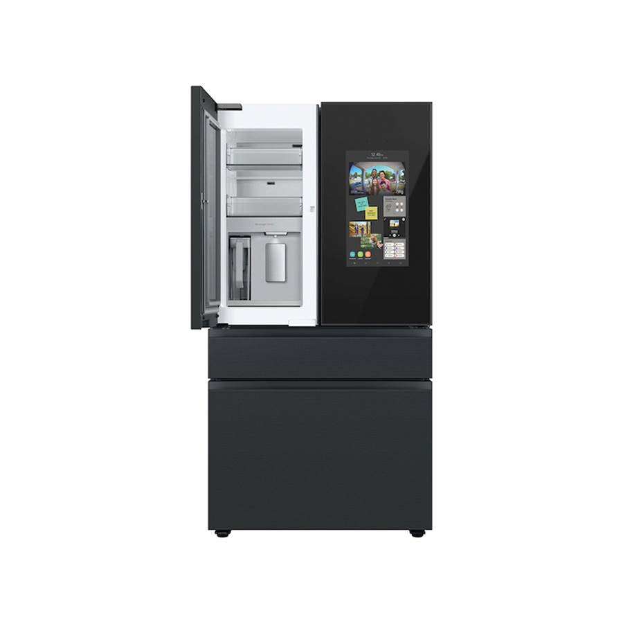 Bespoke Smart French 4-Door Refrigerator, Family Hub in Charcoal Glass Top and Matte Black Steel Middle and Bottom Panels, 29 cu-ft