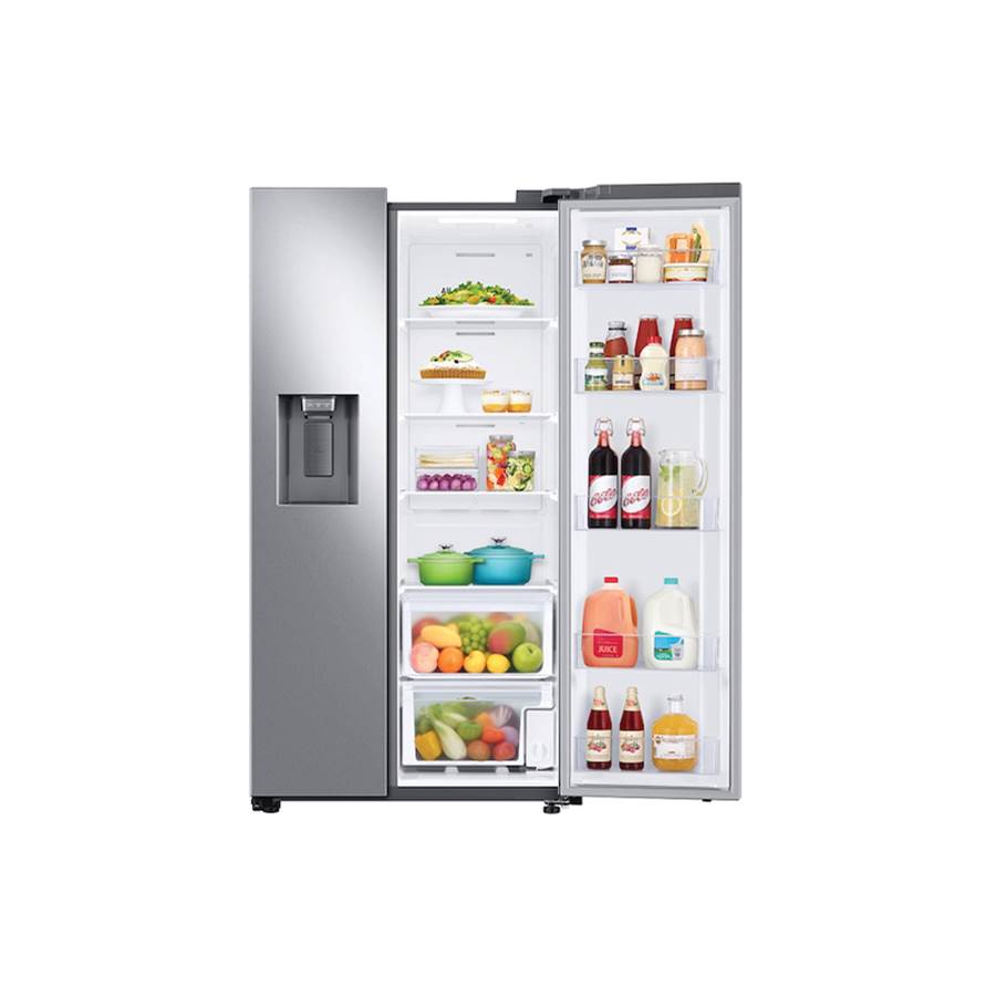 Side by Side Refrigerator All Around Cooling DOE, Black Stainless, 27 cu-ft