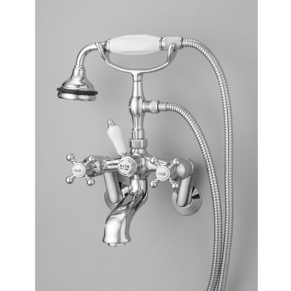 Cheviot Products - 5100 SERIES Wall-Mount Tub Filler - Cross Handles - Porcelain Accents - Polished Nickel