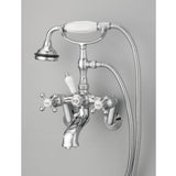 Cheviot Products - 5100 SERIES Wall-Mount Tub Filler - Cross Handles - Porcelain Accents - Polished Nickel