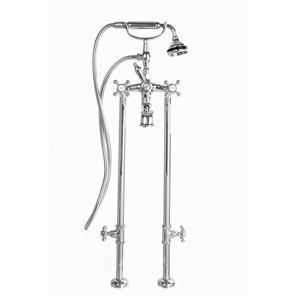 Cheviot Products - 5100 SERIES Extra-Tall Free-Standing Tub Filler with Stop Valves - Cross Handles - Metal Accents - Chrome