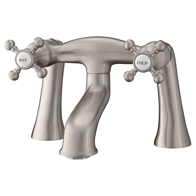 Cheviot Products - 5100 SERIES Basic Offset Deck-Mount Tub Filler - Cross Handles - Brushed Nickel