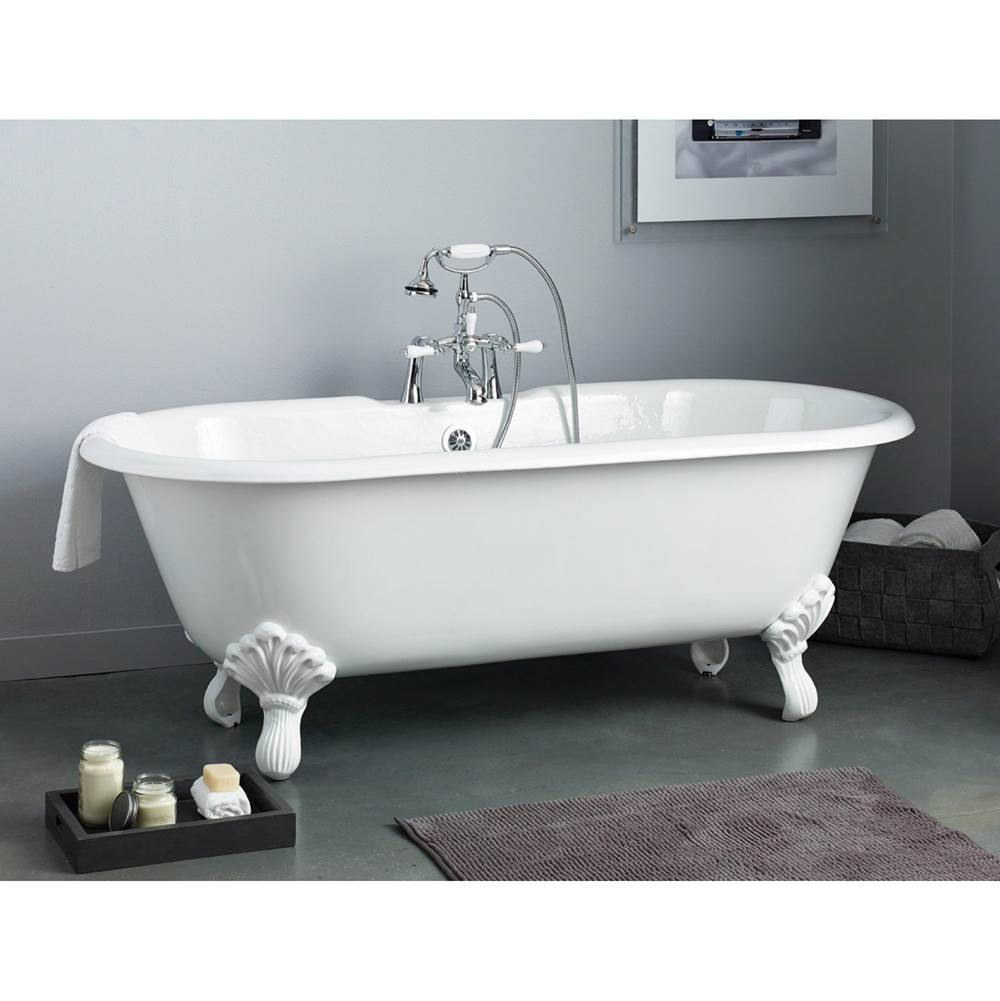Cheviot Products - REGAL Cast Iron Bathtub with Continuous Rolled Rim and Shaughnessy Feet - White Interior with White Exterior and White Feet