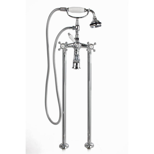 Cheviot Products - 5100 SERIES Free-Standing Tub Filler - Cross Handles - Porcelain Accents - Brushed Nickel