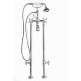Cheviot Products - 5100 SERIES Extra-Tall Free-Standing Tub Filler with Stop Valves - Cross Handles - Porcelain Accents - Satin Brass