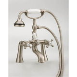 Cheviot Products - 5100 SERIES Offset Deck-Mount Tub Filler - Lever Handles - Porcelain Accents - Satin Brass