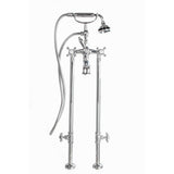 Cheviot Products - 5100 SERIES Extra-Tall Free-Standing Tub Filler with Stop Valves - Cross Handles - Metal Accents - Satin Brass