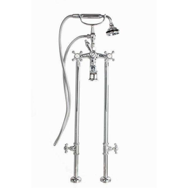 Cheviot Products - 5100 SERIES Free-Standing Tub Filler with Stop Valves - Lever Handles - Metal Accents - Satin Brass