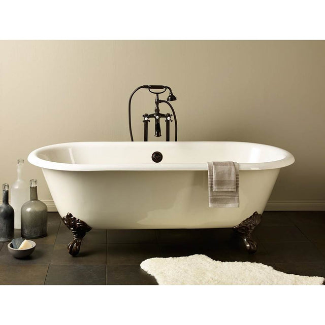Cheviot Products - REGAL Cast Iron Bathtub with Faucet Holes - Biscuit Interior with Custom Colour Exterior and White Feet