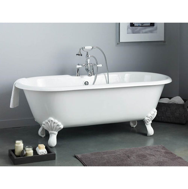 Cheviot Products - REGAL Cast Iron Bathtub with Continuous Rolled Rim and Shaughnessy Feet - White Interior with White Exterior and White Feet