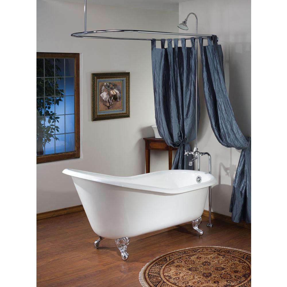 Cheviot Products - SLIPPER Cast Iron Bathtub with Continuous Rolled Rim - White Interior with White Exterior and White Feet
