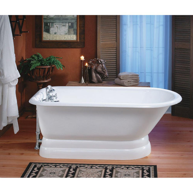 Cheviot Products - TRADITIONAL Cast Iron Bathtub with Pedestal Base and Faucet Holes - White Interior with White Exterior